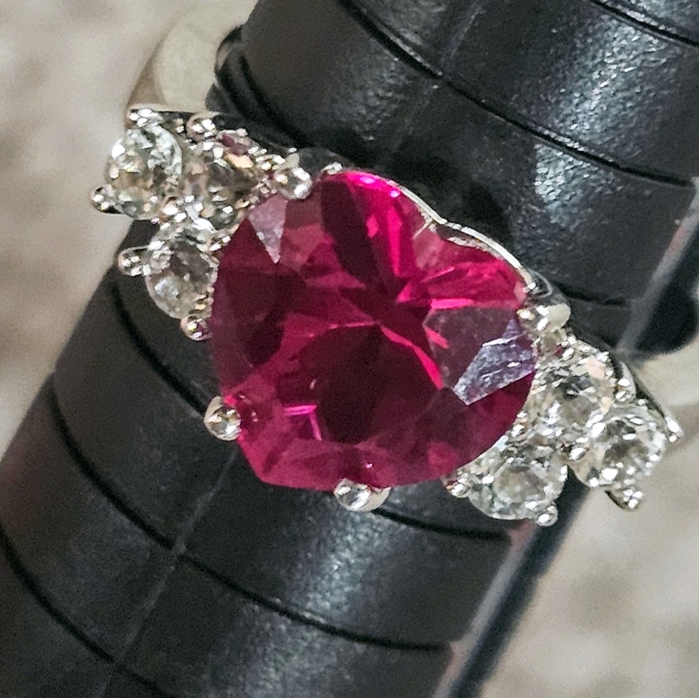 Lab Created Ruby And Diamond Cut Accent Ring, Siz… - image 1